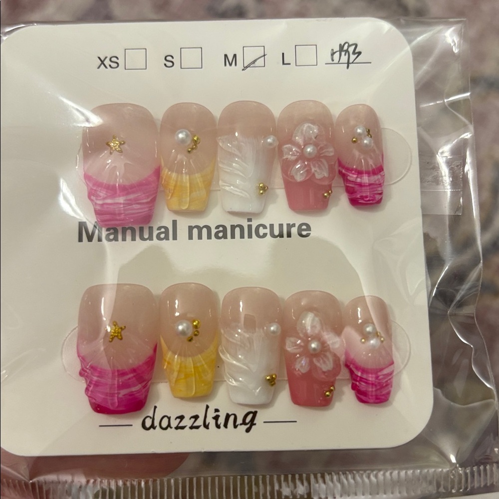 Pink and White press on nail